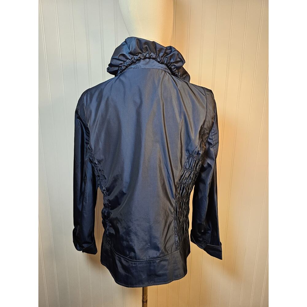 Renuar Pleated Ruffled Zip Up Jacket Women's Size 8 Blue Shiney - Picture 3 of 10